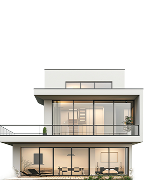 Modern Two-Story House with Large Windows and Balcony