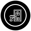 Drill and Door Installation Icon in Black and White Circle