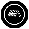 Circular Icon Depicting a Stylized Roof with Solar Panels