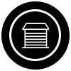White Outline of a Garage Door on Black Circular Background